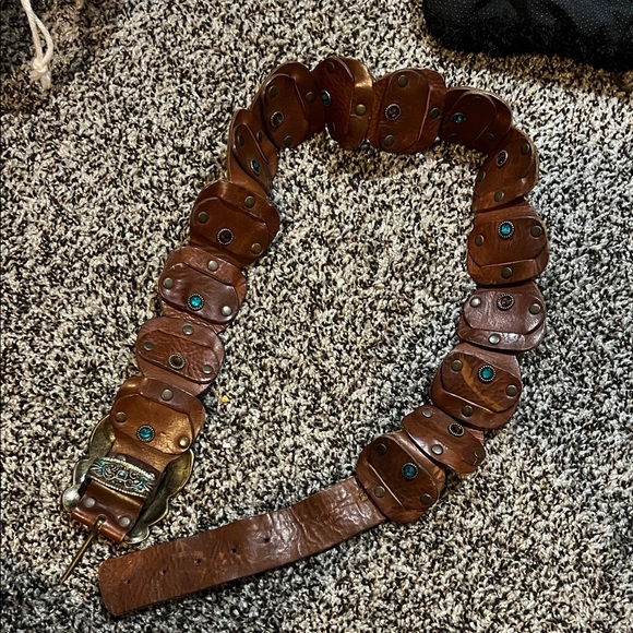 Free People Accessories - Free people Brown Leather Belt with blue crystal Accents tip to tip apx 46.25